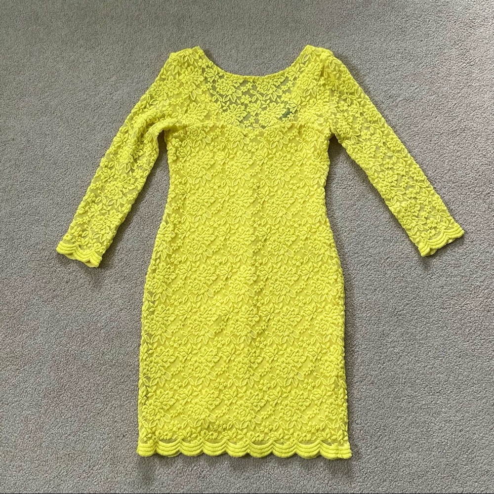 Topshop Yellow Lace 3/4 Sleeve Dress, Size 4
